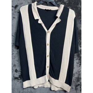 Retro Bowling Shirt Men's XL Black Cream Knit Cabana Resort‎ Polo